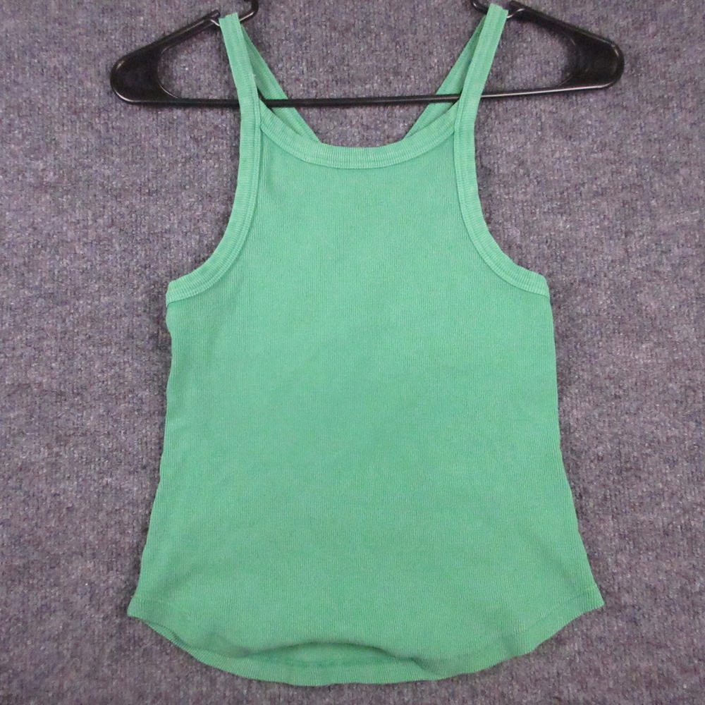 Mother Tank Top Womens XS Green Scoop Neck Ribbed Knit Crisscross Back Camisole